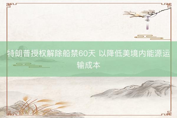 特朗普授权解除船禁60天 以降低美境内能源运输成本