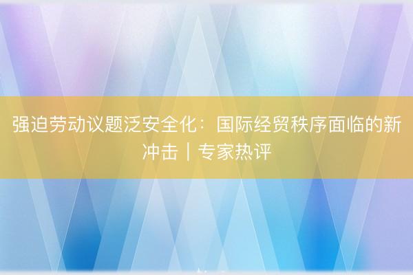 强迫劳动议题泛安全化：国际经贸秩序面临的新冲击｜专家热评