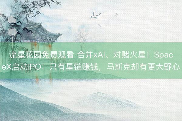 流星花园免费观看 合并xAI、对赌火星！SpaceX启动IPO：只有星链赚钱，马斯克却有更大野心