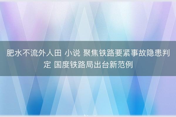 肥水不流外人田 小说 聚焦铁路要紧事故隐患判定 国度铁路局出台新范例