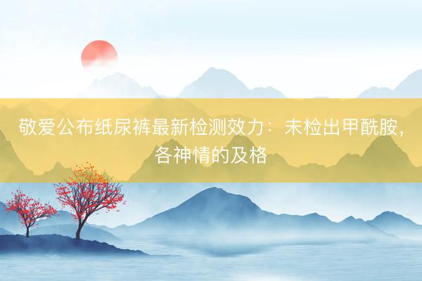 敬爱公布纸尿裤最新检测效力：未检出甲酰胺，各神情的及格